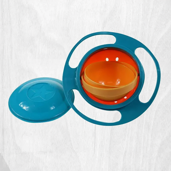 Blue and orange baby feeding set on a white background